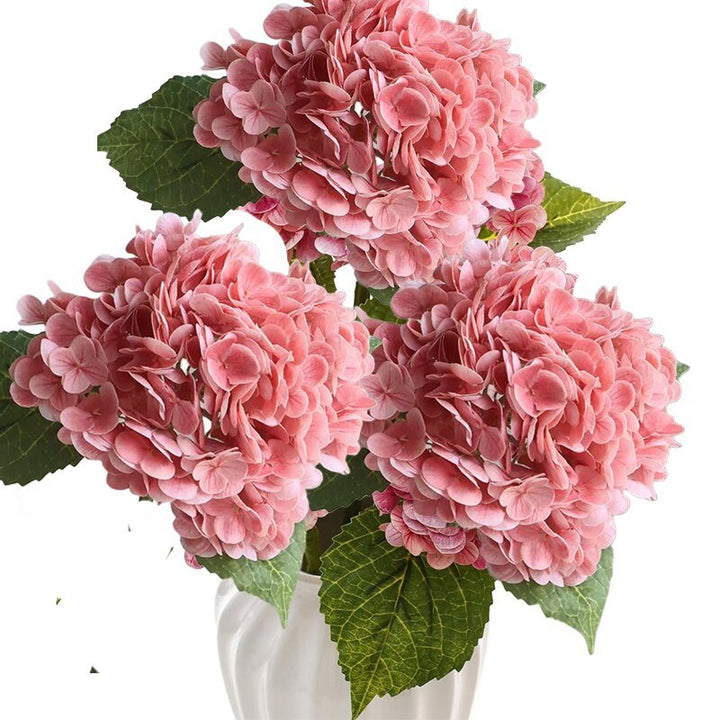 14:365458#Peach Pink - Artificial 3 Bloom Large Hydrangea Bouquet with Leaves - Coa Living