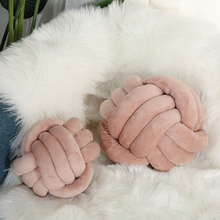 14:366#Light Pink;183:200012944#Diam27CM - Knyttet Plush Style Knotted Ball Stuffed Cushions - Coa Living