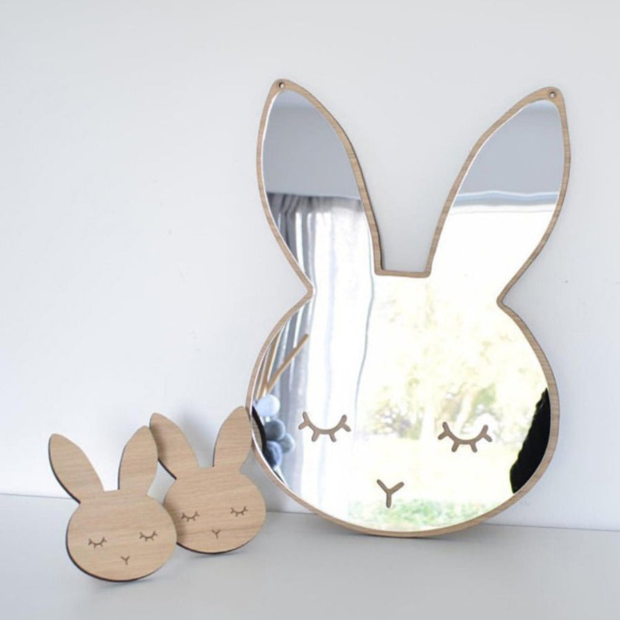 14:366#Rabbit - Kanin Wood and Acrylic Rabbit Shaped Kids Mirror - Coa Living