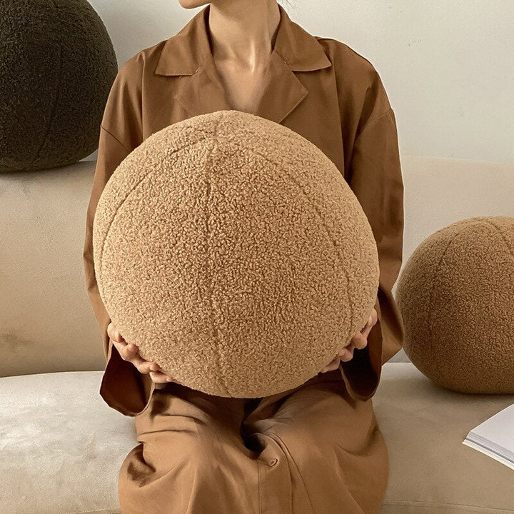 14:366#Small-Milk coffee - Pebble Bouclé Style Ball Shaped Stuffed Cushions in Earthy Tones - Coa Living