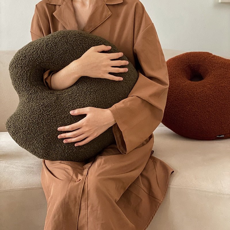 14:496#Caramel Brown36X45cm - Pebble Bouclé Style Irregular Shaped Stuffed Cushions in Earthy Tones - Coa Living