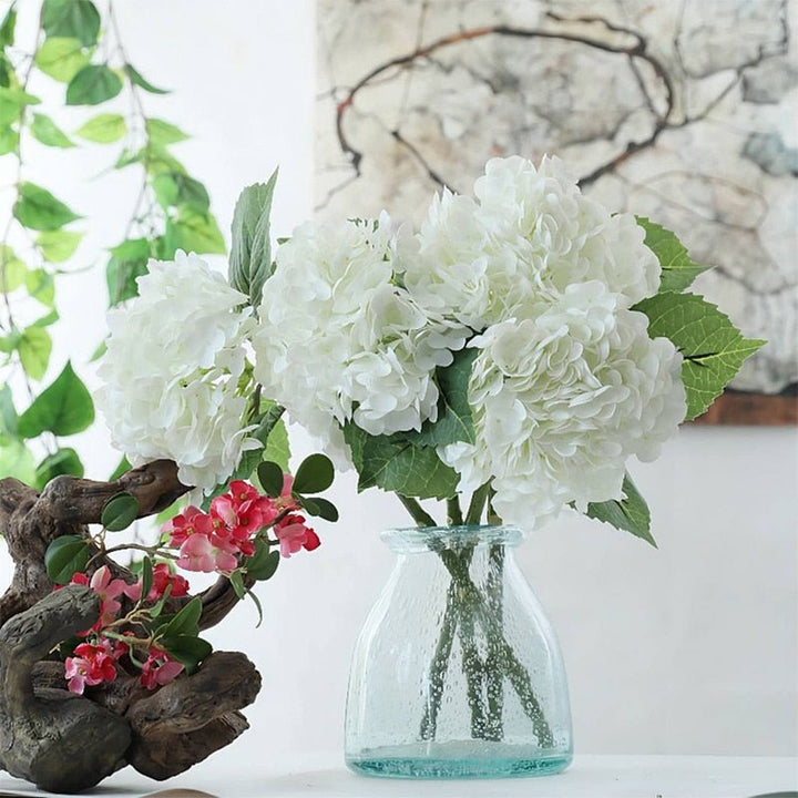 14:771#3 Pcs White - Artificial 3 Bloom Large Hydrangea Bouquet with Leaves - Coa Living