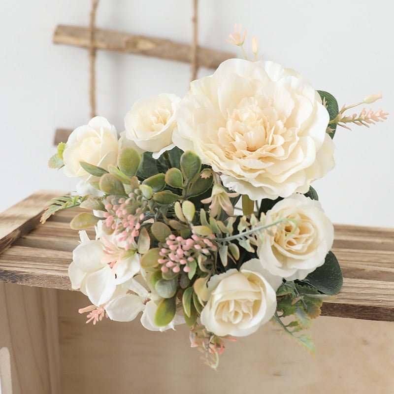 14:771#Autumn White - Artificial Peony Rose and Hydrangea Bouquet - Coa Living