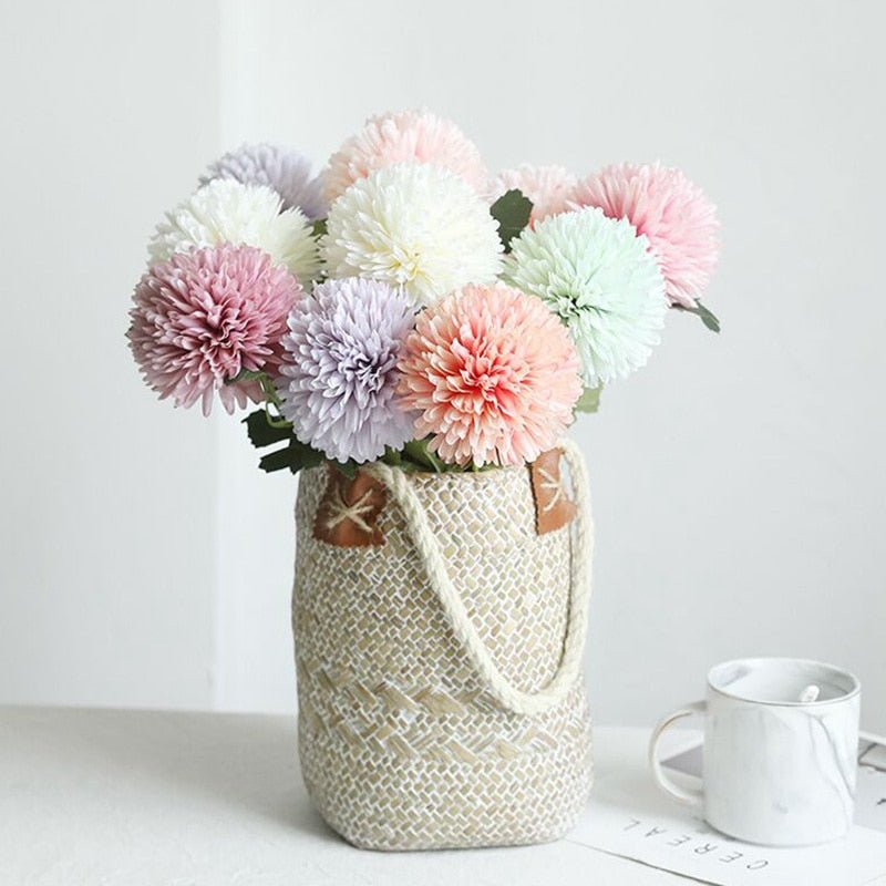 14:771#Mix A-E;5:361385#5pcs - Artificial Silk Pom Pom Round Flowers with Stems - Coa Living