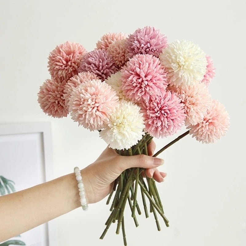 14:771#Mix A-E;5:361385#5pcs - Artificial Silk Pom Pom Round Flowers with Stems - Coa Living