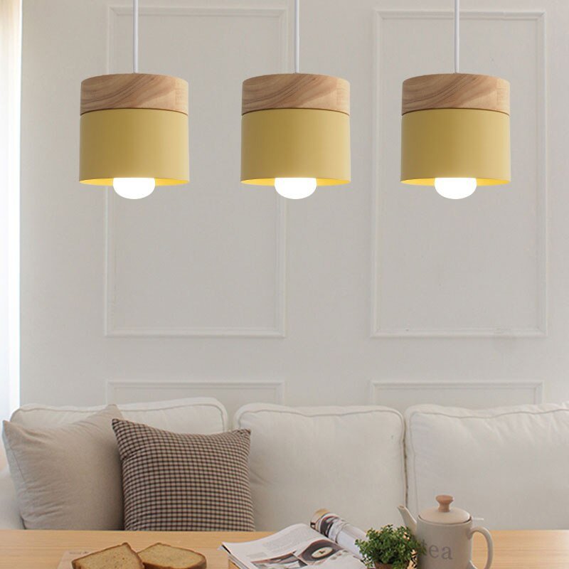 200000531:173#Yellow No Bulb - Kjellander Modern Style Pendant Light Fitting with Wood Base - Coa Living