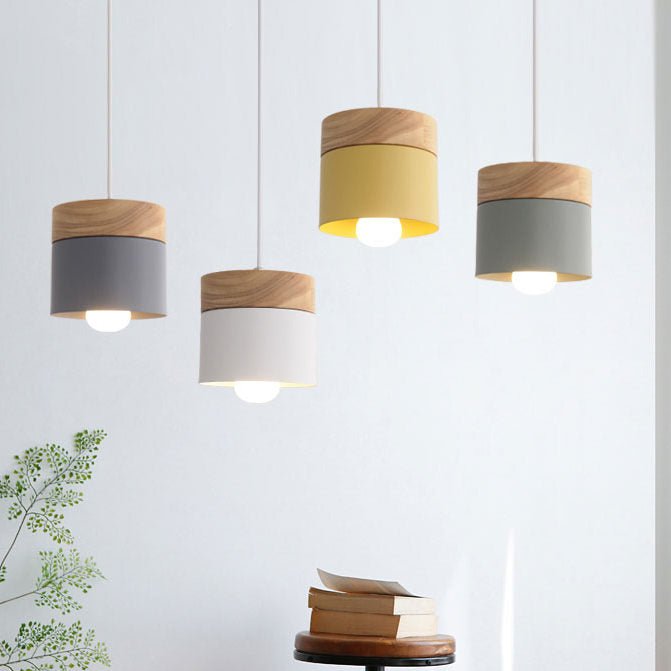 200000531:173#Yellow No Bulb - Kjellander Modern Style Pendant Light Fitting with Wood Base - Coa Living