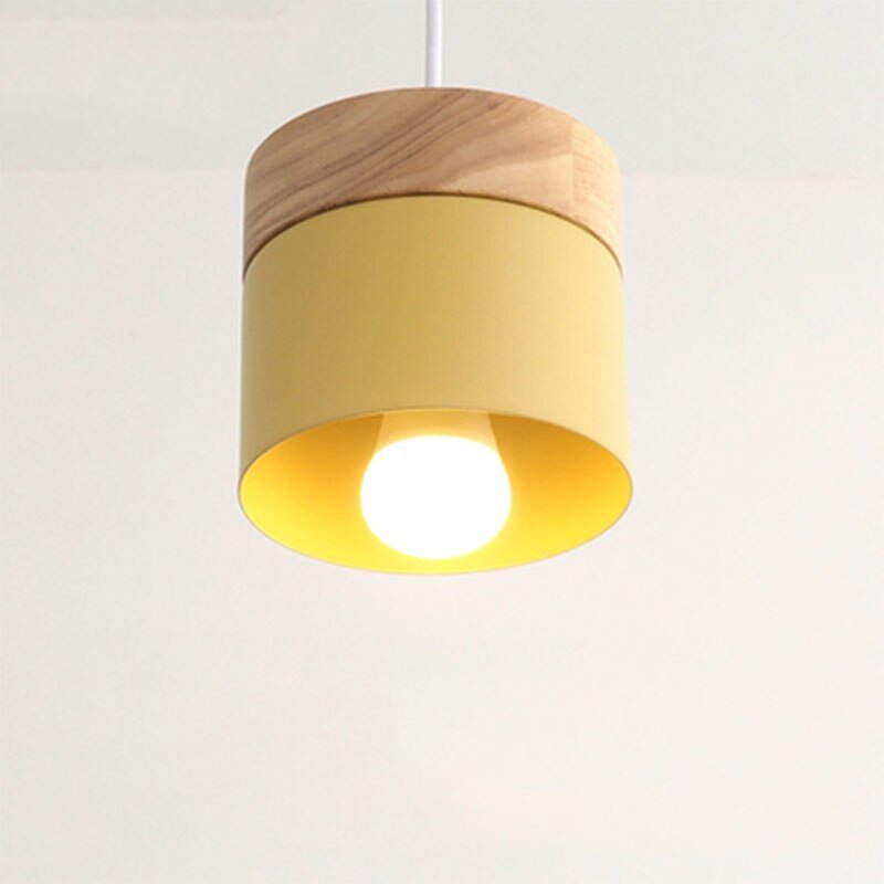 200000531:173#Yellow No Bulb - Kjellander Modern Style Pendant Light Fitting with Wood Base - Coa Living