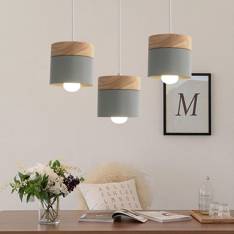 200000531:173#Yellow No Bulb - Kjellander Modern Style Pendant Light Fitting with Wood Base - Coa Living