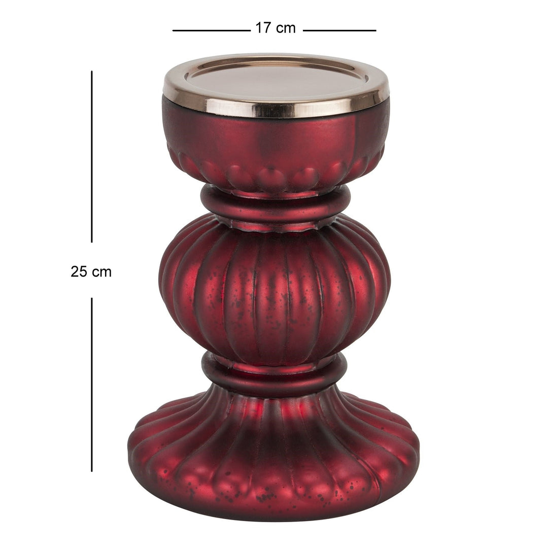 22764 - Chateau Merlot Fluted Red Glass Candle Holder - Coa Living