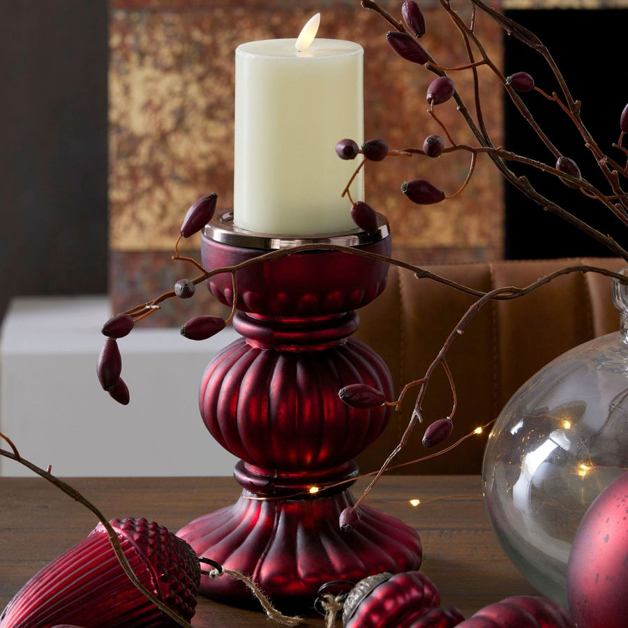 22765 - Chateau Merlot Fluted Red Glass Candle Holder - Coa Living