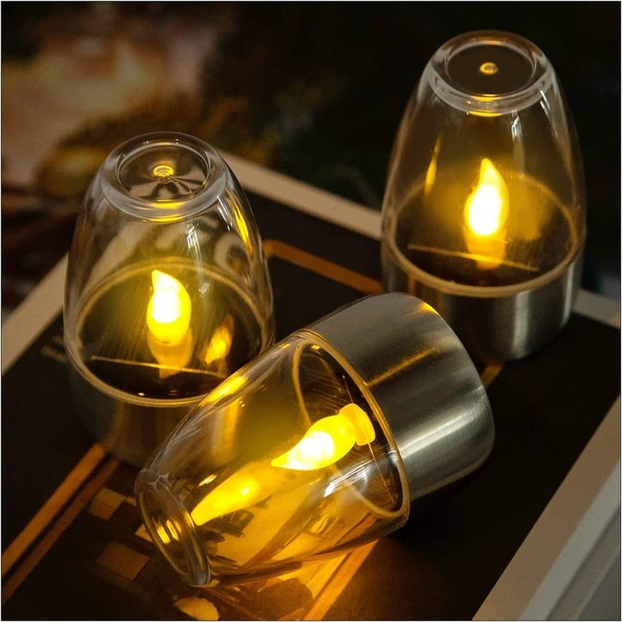 249:200006305#1PCS - Glaskrukke Outdoor Solar LED Flameless Candles in Steel Holder - Coa Living