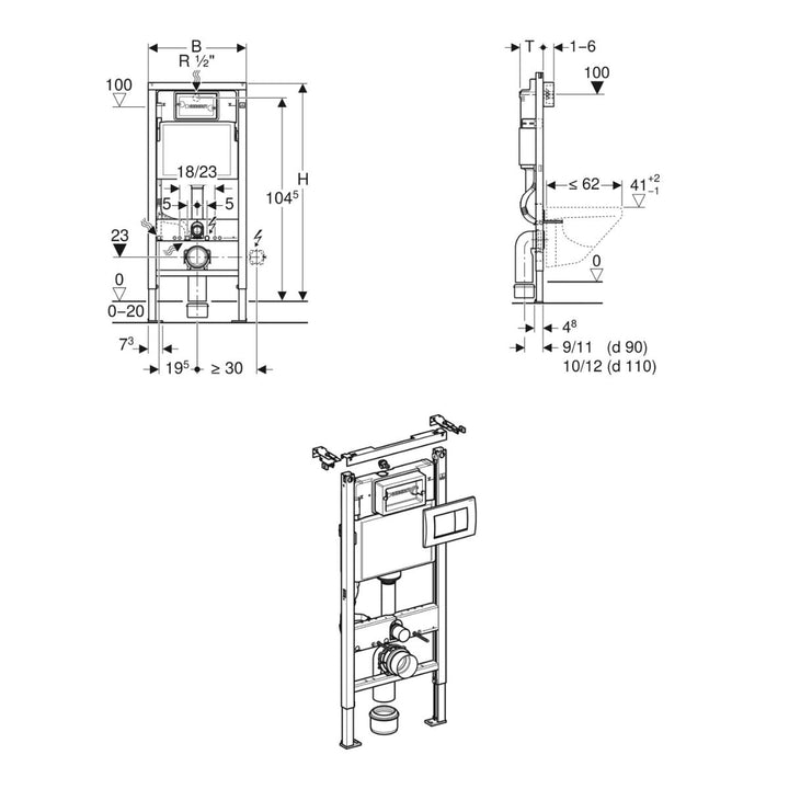 458119212 - Geberit Duofix 112cm WC Frame with Delta Cistern and Chrome Delta30 Flush Plate - 458119212 - Coa Living