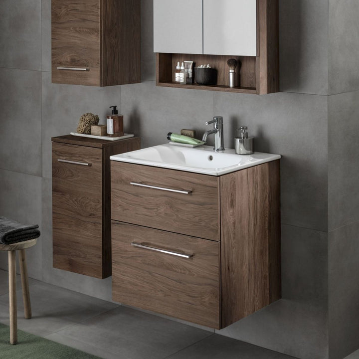 501238001 - Geberit Selnova 60cm Two Drawer Vanity Unit with Slim Basin in Hickory - 501238001 - Coa Living