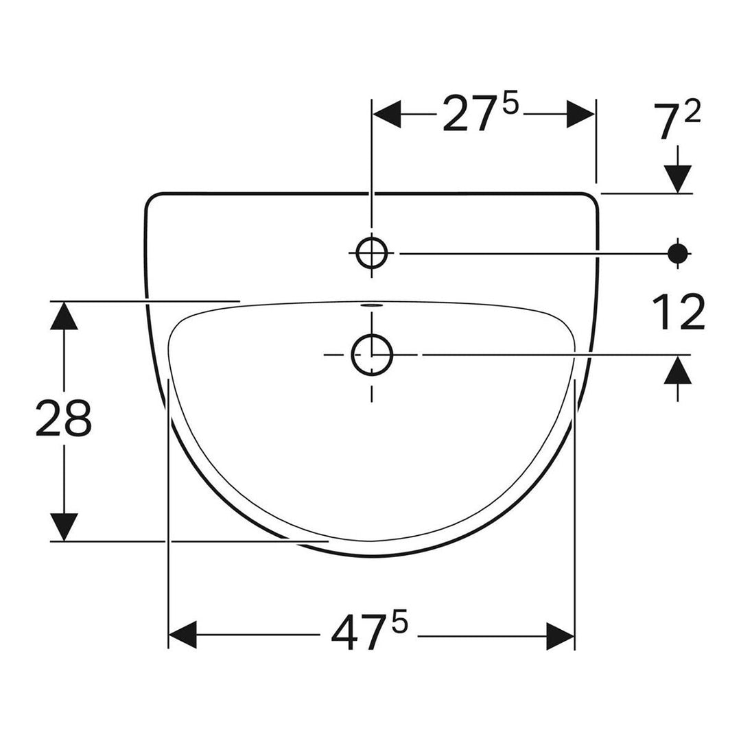 501404006 - Geberit Selnova 55cm Semi Recessed Washbasin 1 or 2 Tap Holes - Coa Living