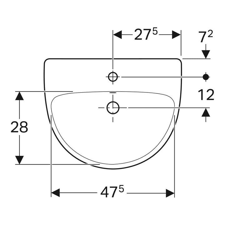 501404006 - Geberit Selnova 55cm Semi Recessed Washbasin 1 or 2 Tap Holes - Coa Living