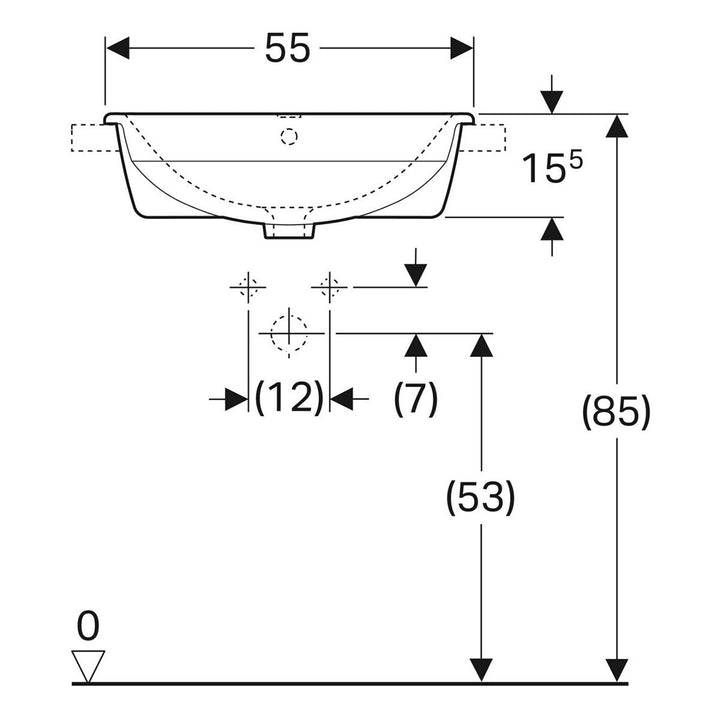 501404006 - Geberit Selnova 55cm Semi Recessed Washbasin 1 or 2 Tap Holes - Coa Living