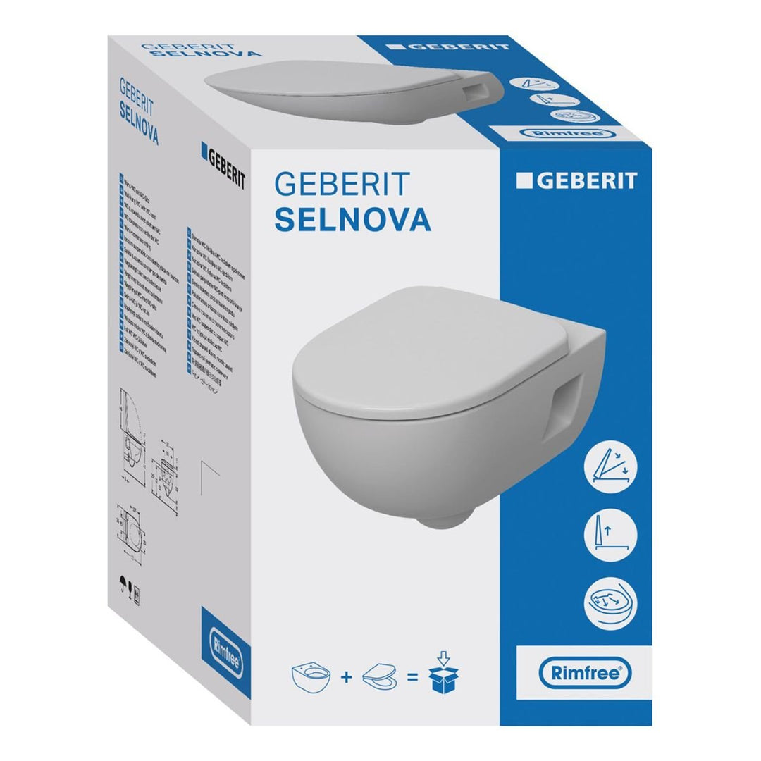 501750001 - Geberit Selnova Wall Hung Semi-Shrouded Rimless WC Pack in White - 501750001 - Coa Living