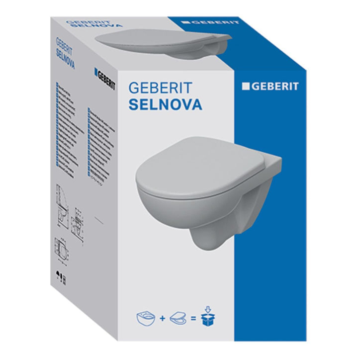 501752001 - Geberit Selnova Wall-Hung WC Pack with Standard Seat and Cover in White - 501752001 - Coa Living