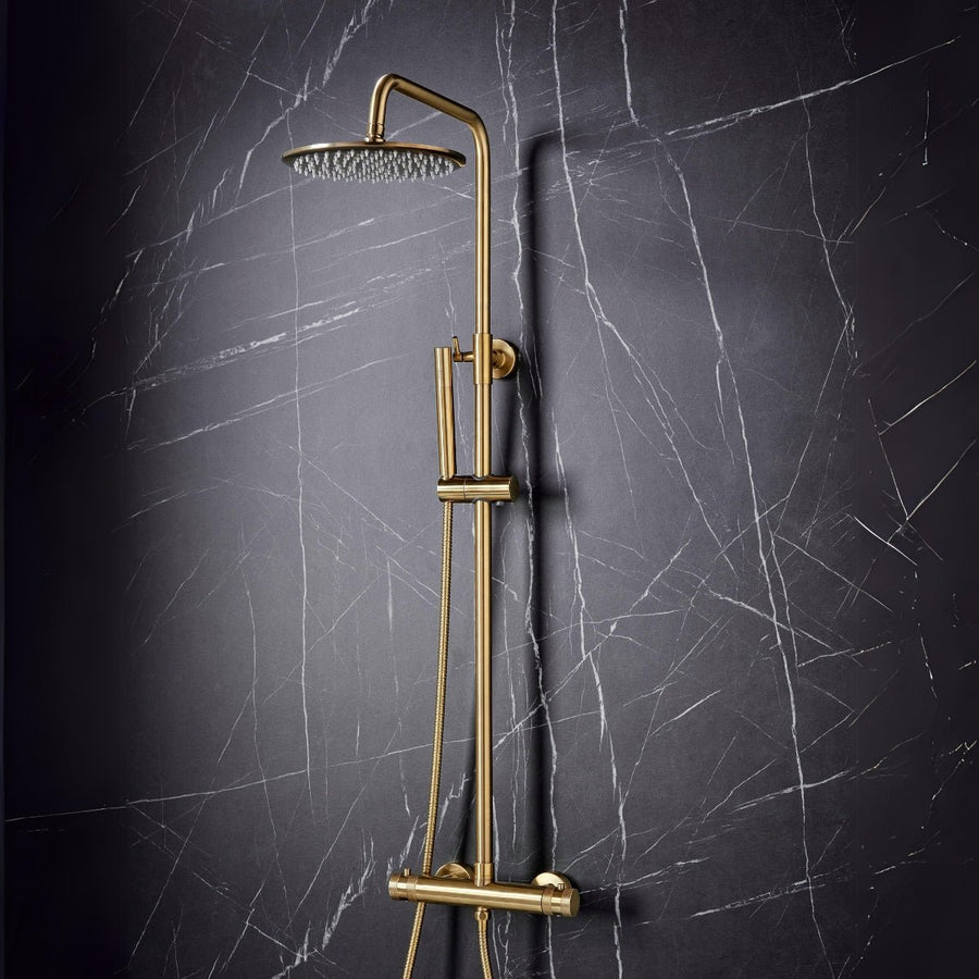 AM00053 - Amara Runswick Round Rigid Riser Shower in Brushed Brass - Coa Living