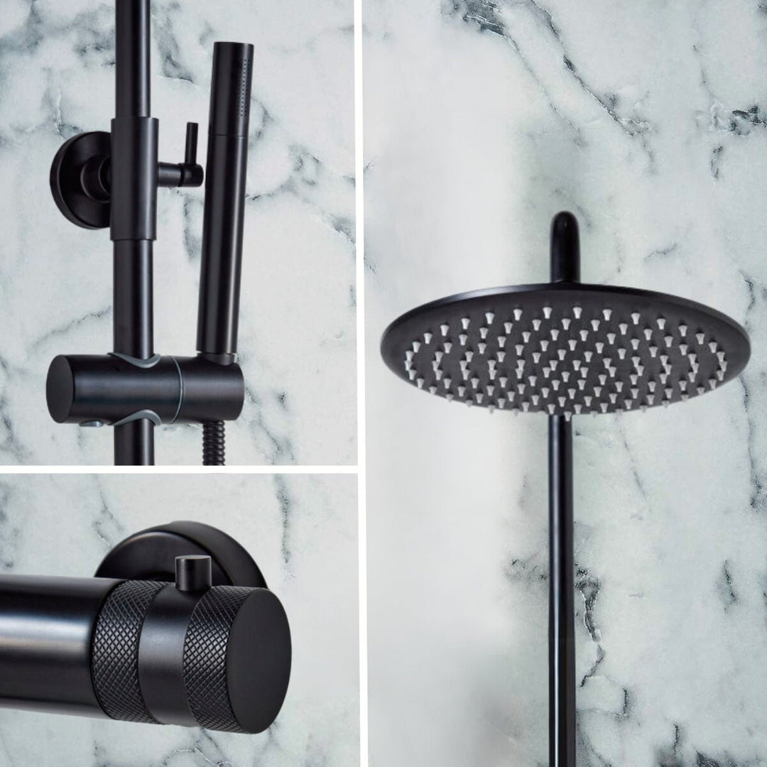 AM00054 - Amara Runswick Round Rigid Riser Shower in Matt Black - Coa Living