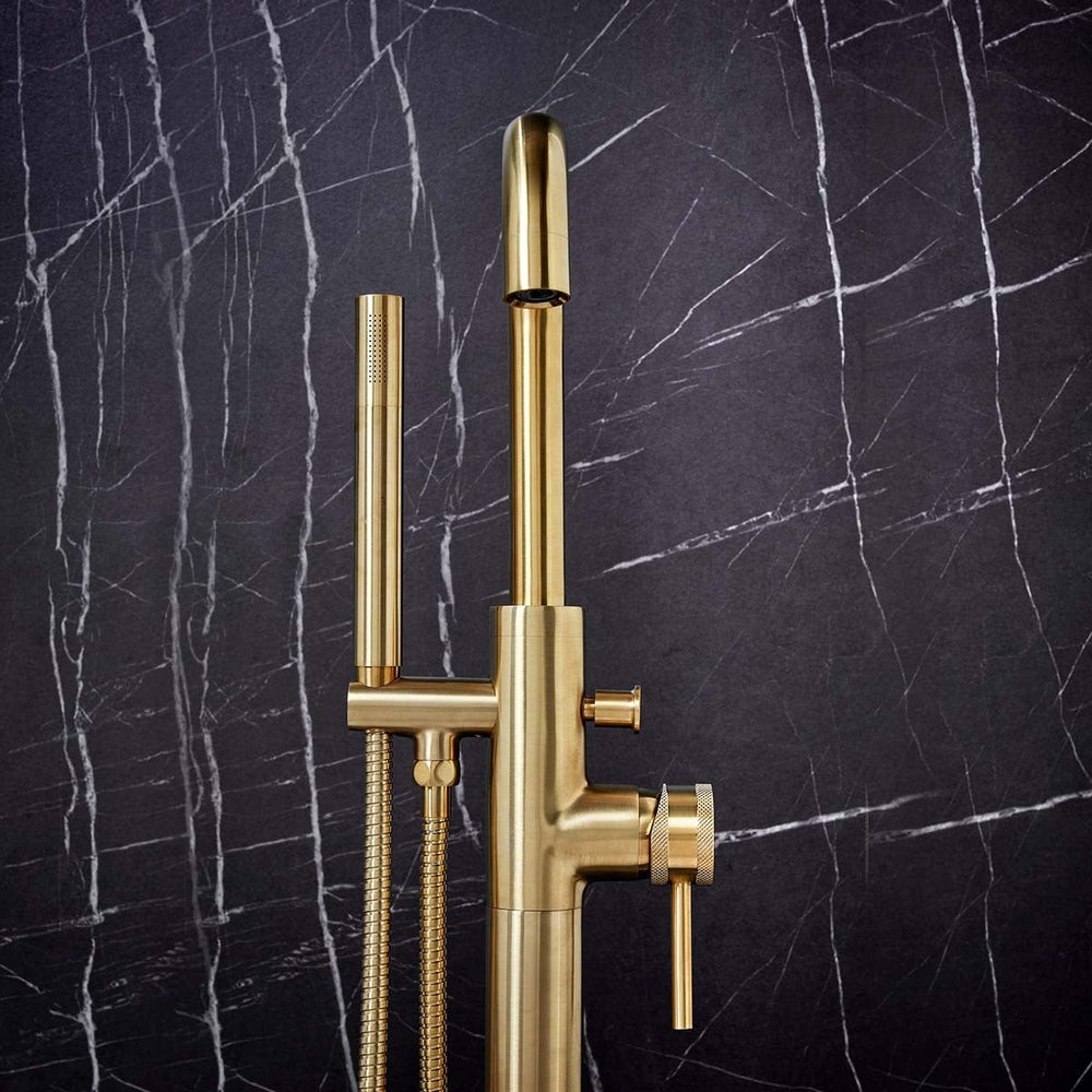 AM00066 - Amara Runswick Freestanding Bath Shower Mixer Tap in Brushed Brass - Coa Living