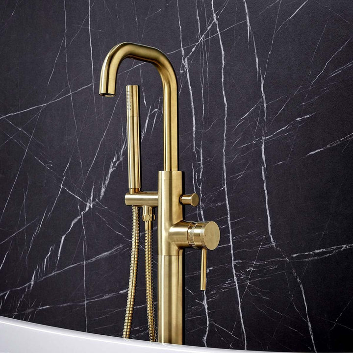 AM00066 - Amara Runswick Freestanding Bath Shower Mixer Tap in Brushed Brass - Coa Living