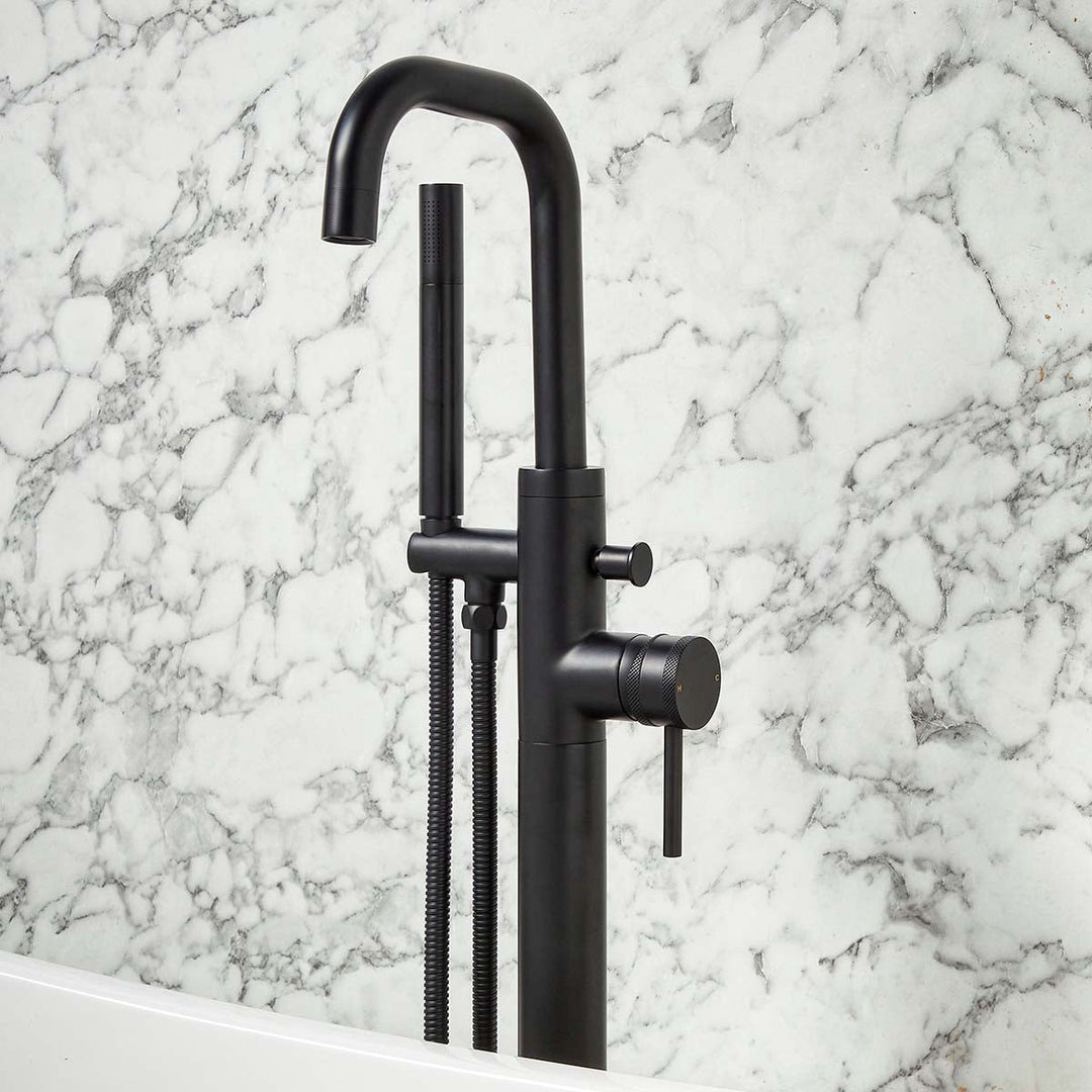 AM00070 - Amara Runswick Freestanding Bath Shower Mixer Tap in Matt Black - Coa Living