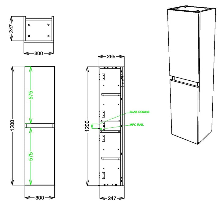 AM00116 - Amara Reeth Tall Wall Mounted Bathroom Cupboard in Dust Grey - Coa Living