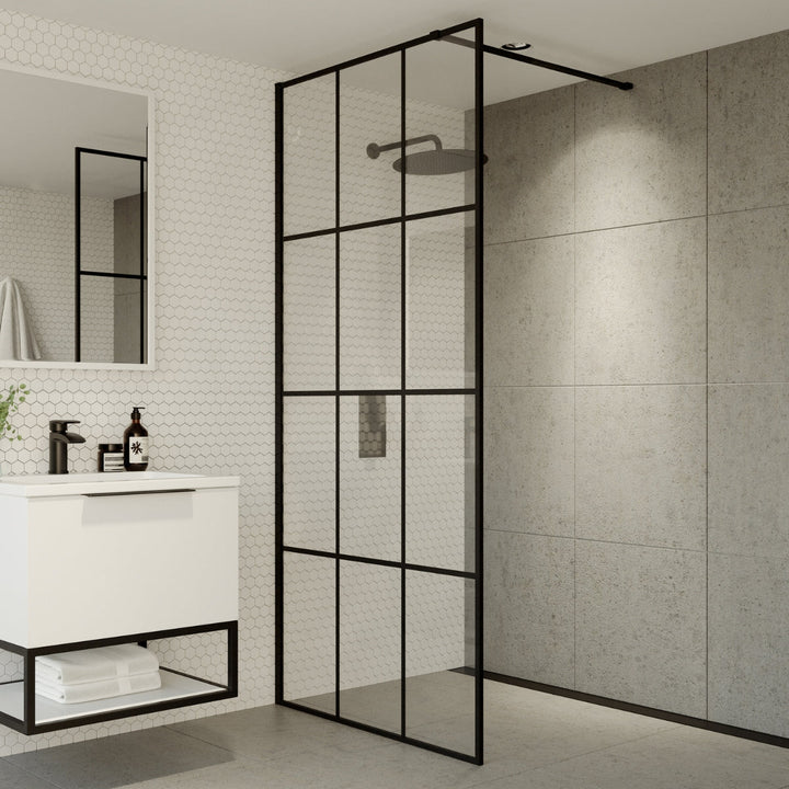 AM00141 - Amara Malton Grid Wetroom Screen in Matt Black - Coa Living