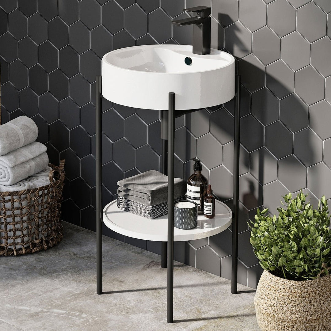 AM00192 - Amara Huby Round Basin with Floorstanding Black Frame - Coa Living