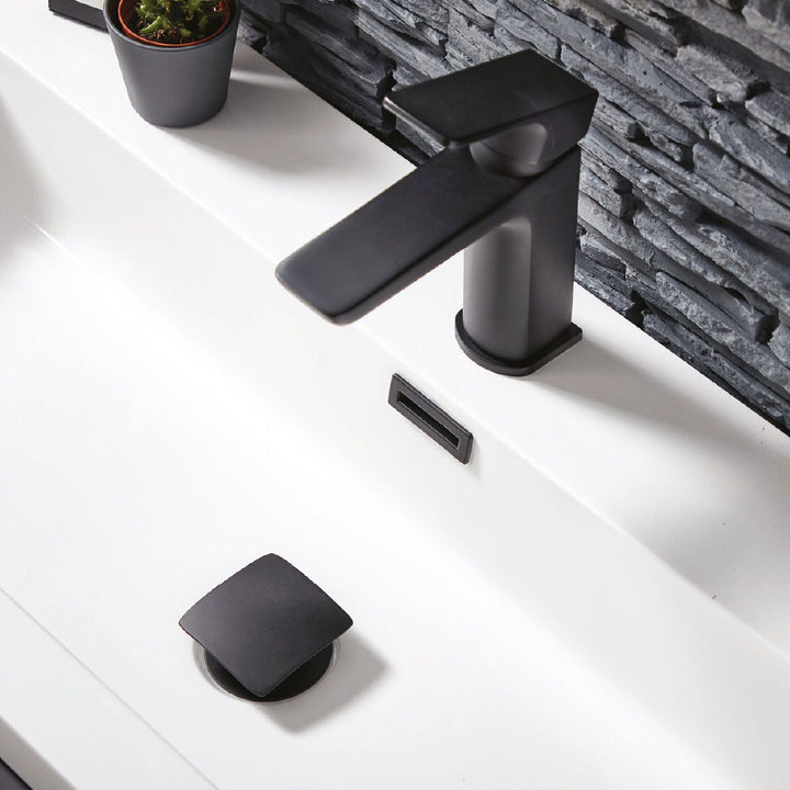 AM00196 - Amara Huby Mono Basin Mixer Tap with Push Waste in Matt Black - Coa Living