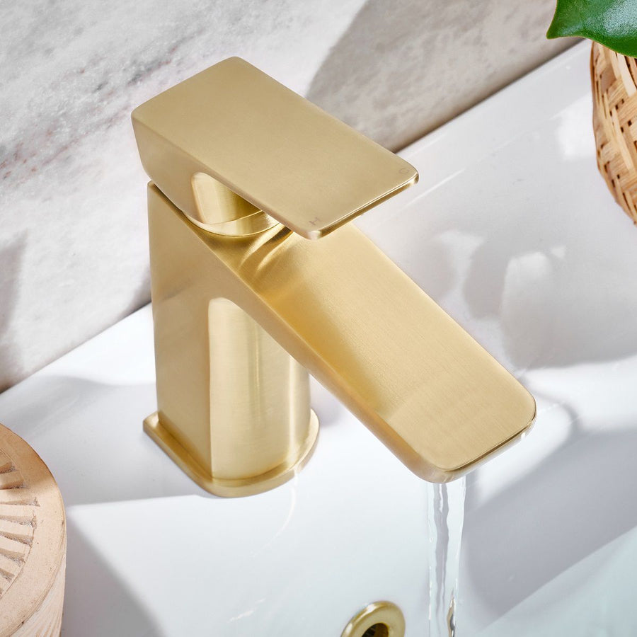 AM00436 - Amara Huby Mono Basin Mixer Tap with Push Waste in Brushed Brass - Coa Living