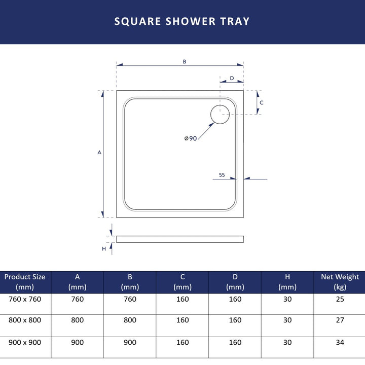 AM00530 - Amara Square Shower Tray - Coa Living