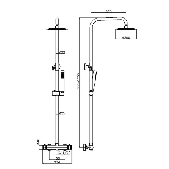 AM00576 - Amara Runswick Round Rigid Riser Shower in Chrome - Coa Living