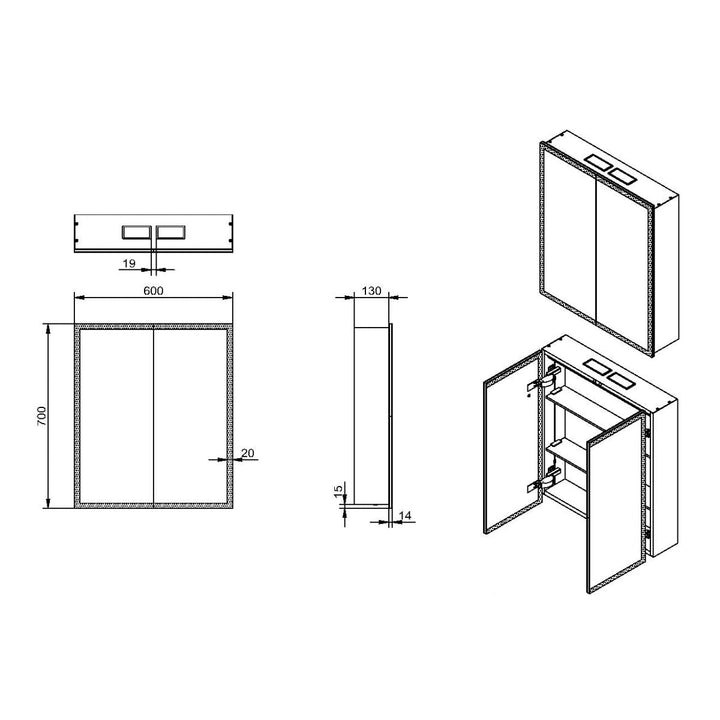 AM00734 - Amara Thirsk Double Door LED Mirror Cabinet with Bluetooth Speakers - Coa Living