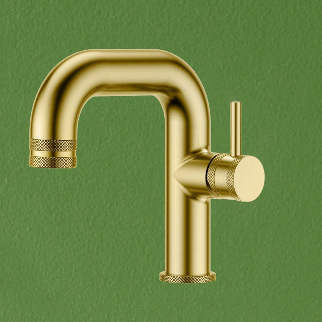 AM00814 - Amara Runswick Side-Lever Basin Mixer Tap in Brushed Brass - Coa Living