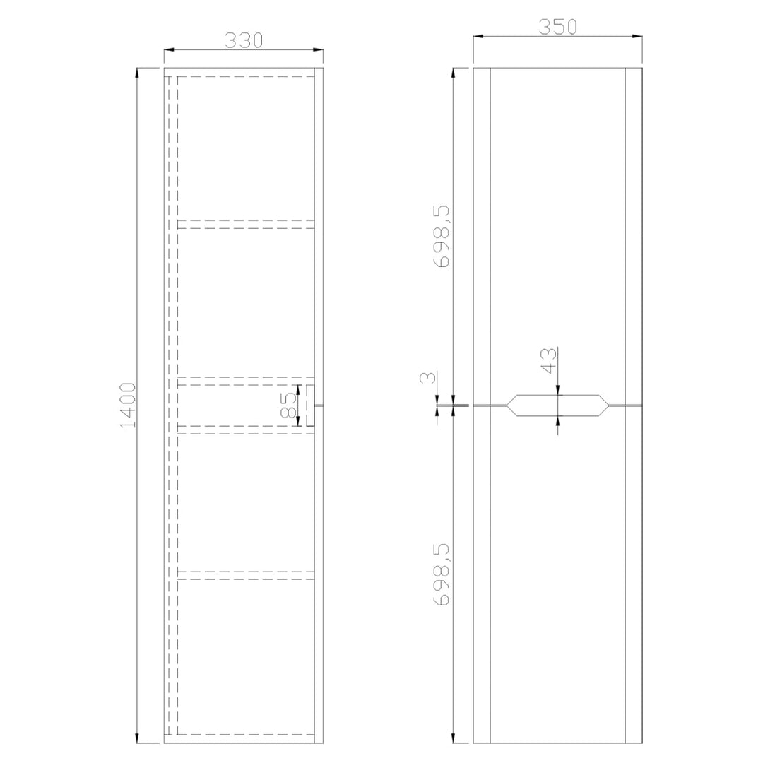 AM00826 - Amara Sawley Tall Wall Mounted Bathroom Cupboard in High Gloss White - Coa Living