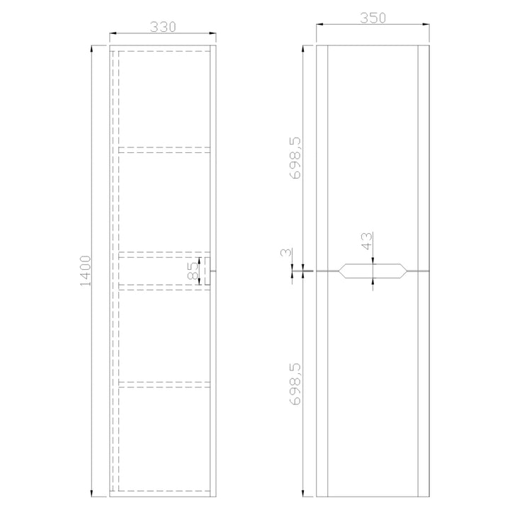 AM00826 - Amara Sawley Tall Wall Mounted Bathroom Cupboard in High Gloss White - Coa Living