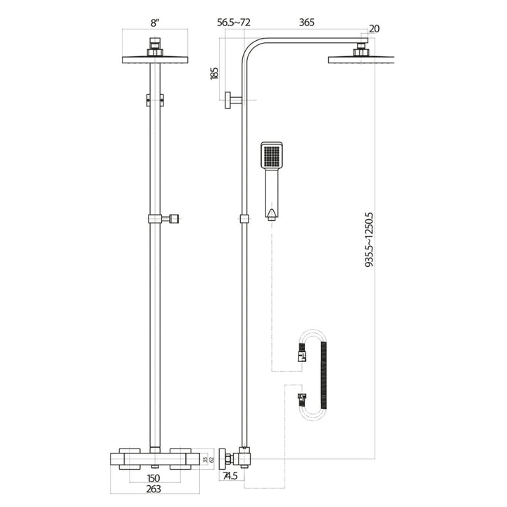 AM00848 - Amara Square Rigid Riser Shower in Chrome - Coa Living