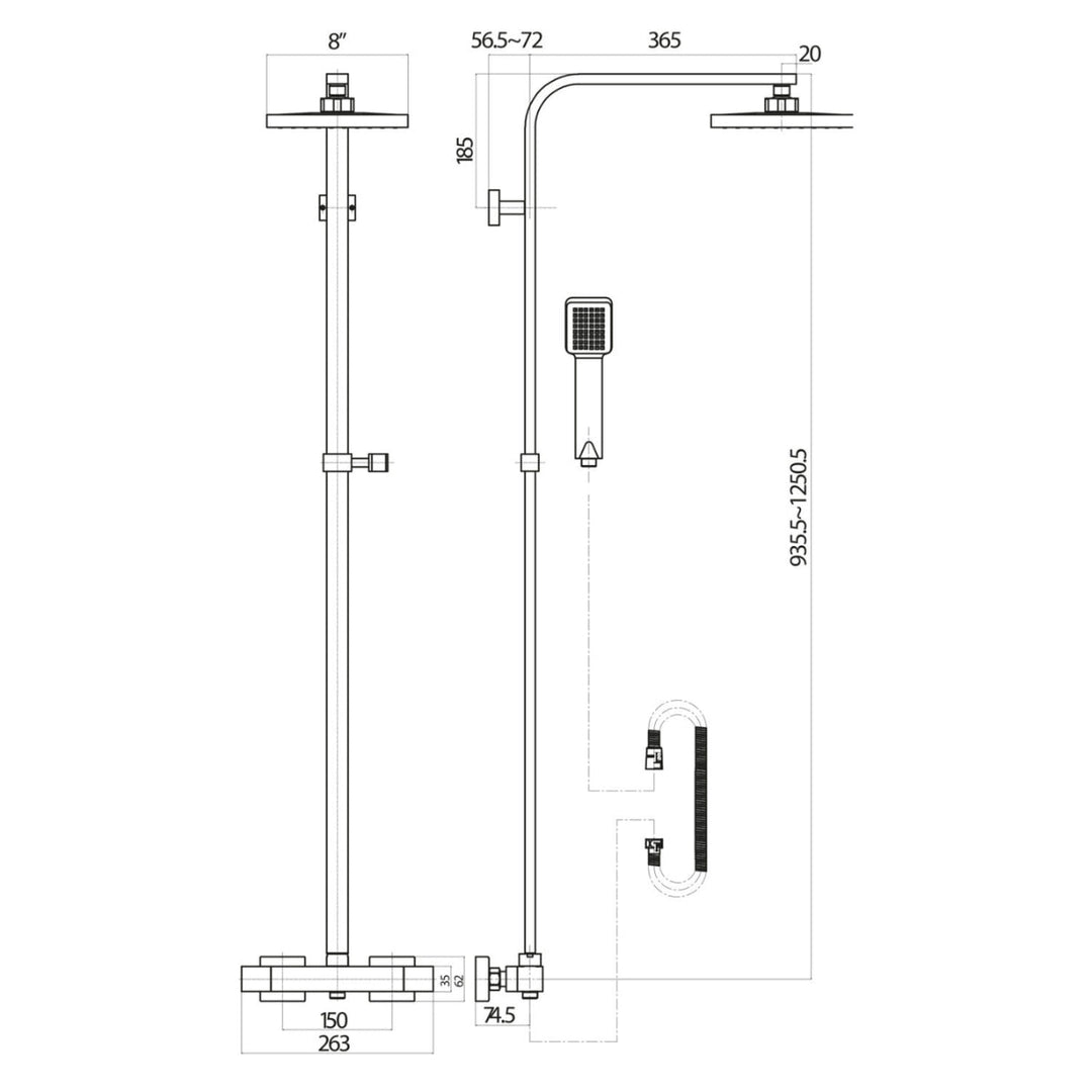 AM00849 - Amara Square Rigid Riser Shower in Matt Black - Coa Living