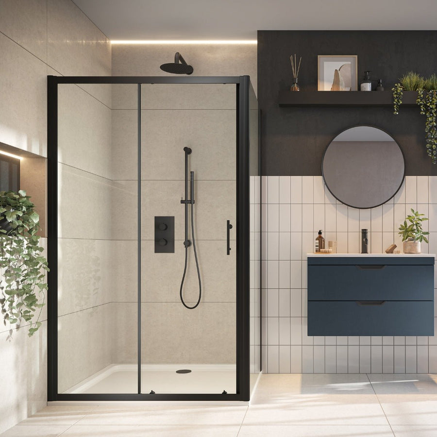 '- Amara Levisham Sliding Shower Door in Black - Coa Living