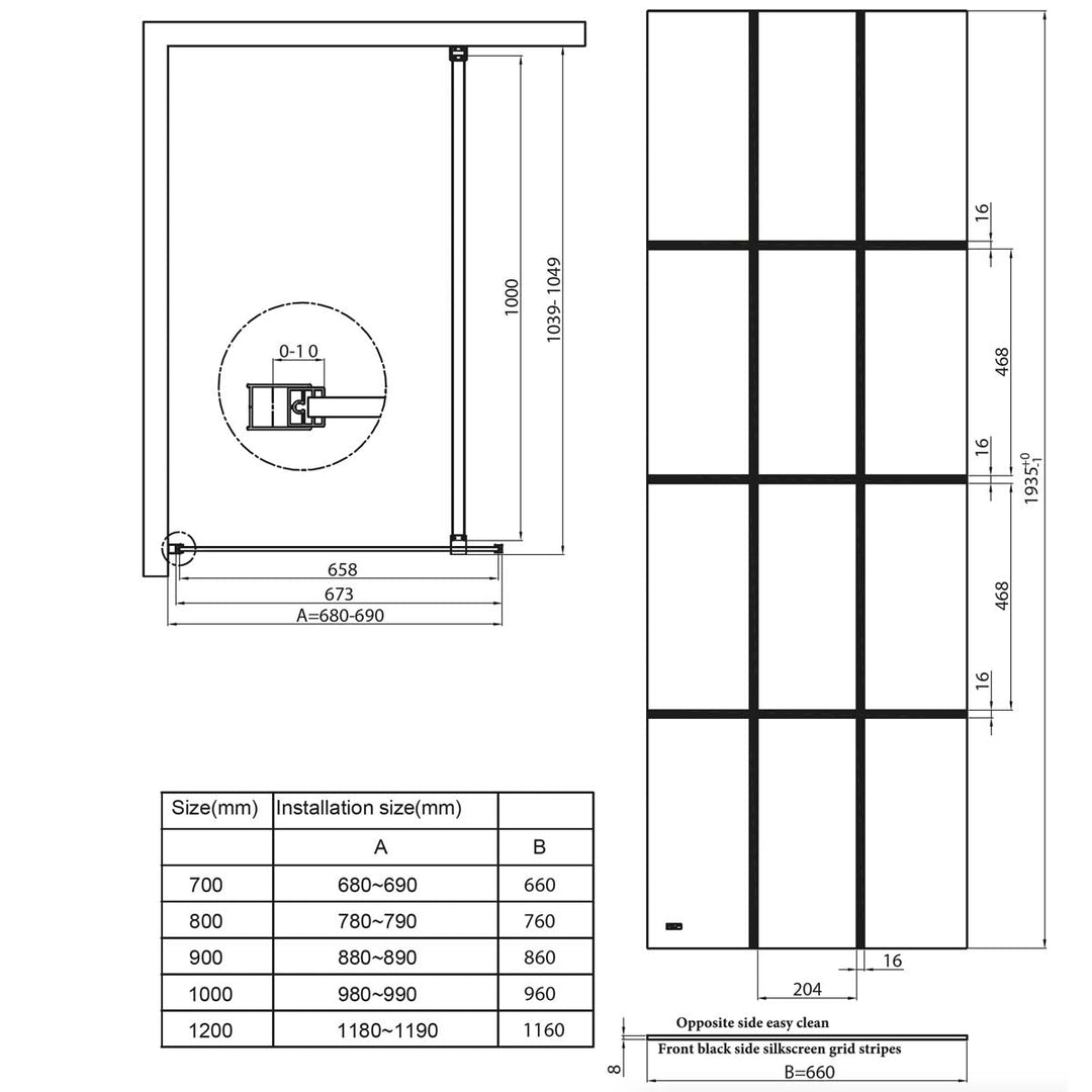 '- Amara Malton Grid Wetroom Screen with Deflector Panel in Matt Black - Coa Living