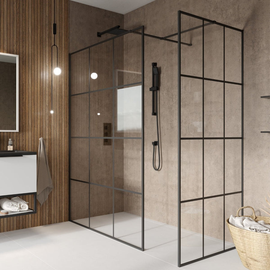 '- Amara Malton Grid Wetroom Walk-In Shower Enclosure in Matt Black - Coa Living