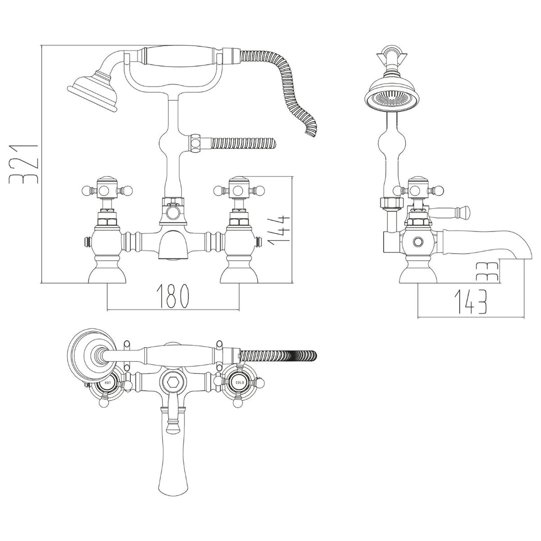 BRASS003 - Harrogate Bath Shower Mixer with Cradle in Brushed Brass - Coa Living