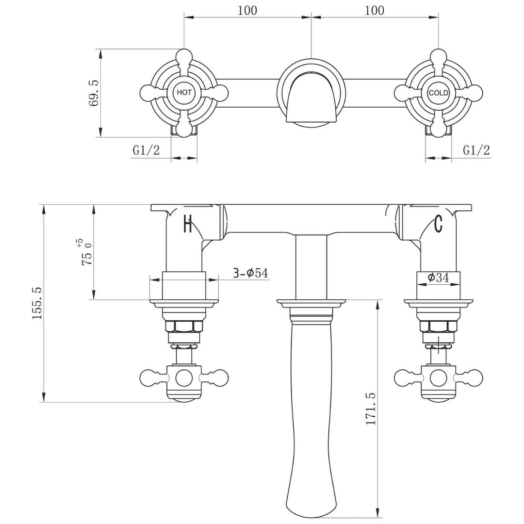 BRASS007 - Harrogate Wall-Mounted Basin Mixer Tap in Brushed Brass - Coa Living