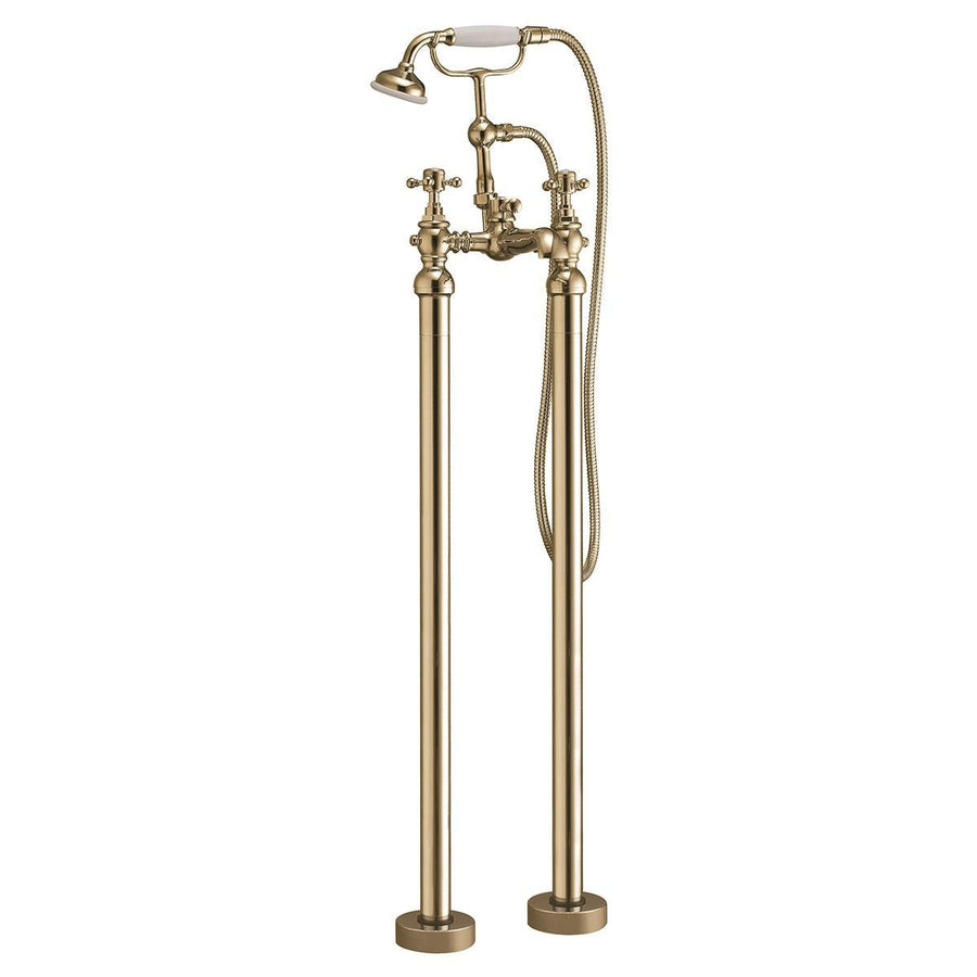 BRASS008 - Harrogate Freestanding Bath Shower Mixer in Brushed Brass - Coa Living