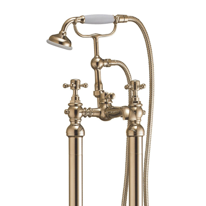 BRASS008 - Harrogate Freestanding Bath Shower Mixer in Brushed Brass - Coa Living