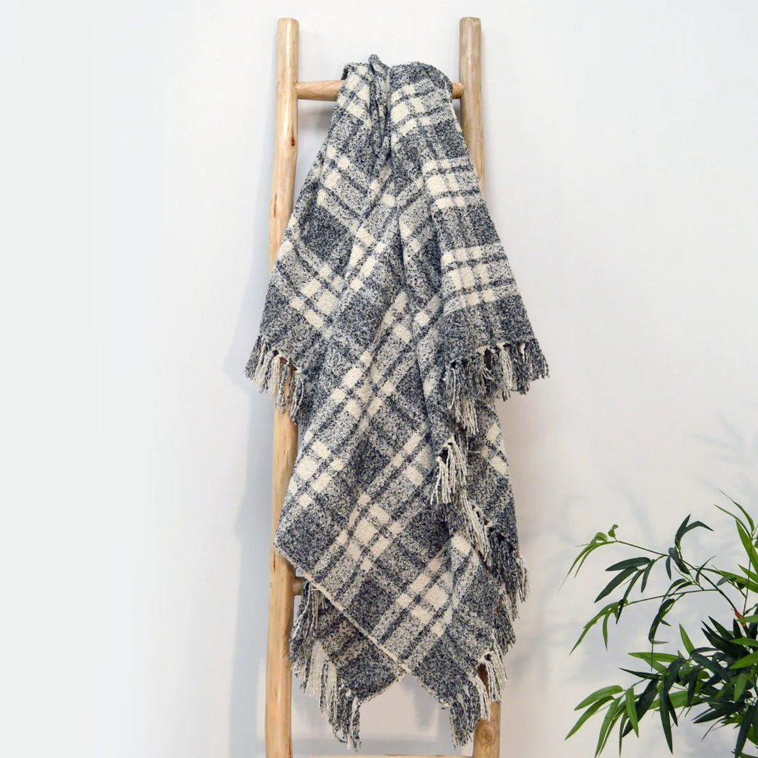 DARWINTHROWSMALLGREY - Darwin Chenille Tartan Throw - Coa Living