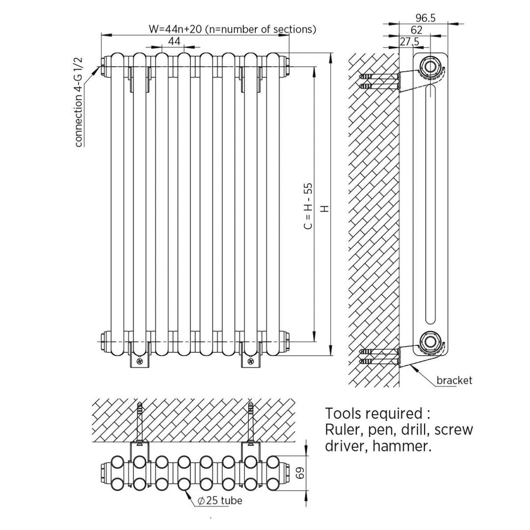 DRMC43400605HW2 - Warmhaus Celine 2 Column Radiator - Coa Living